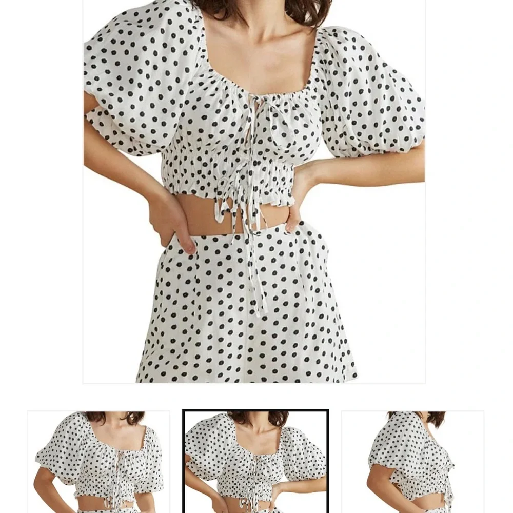 MINKPINK White Polka Dot Puff Sleeve Blouse XS NWT - Picture 3 of 4